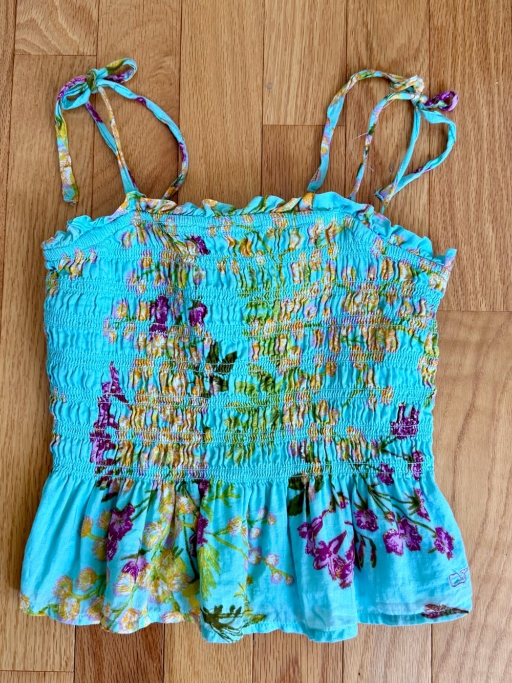Vineyard Vines Girls Turquoise Floral Smocked Top Size S